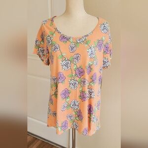 Nwt LuLaRue Floral Orange Top with Purple Roses Size XL